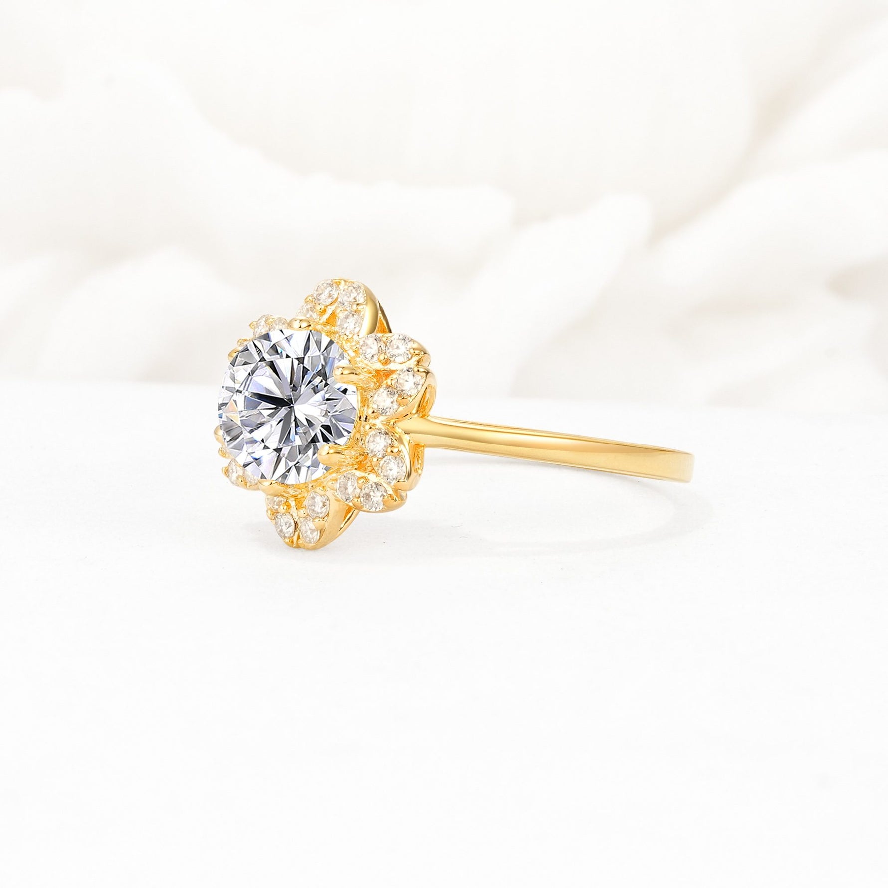 Round Cut Lab Diamond Floral Cluster Halo Engagement Ring - Additional view