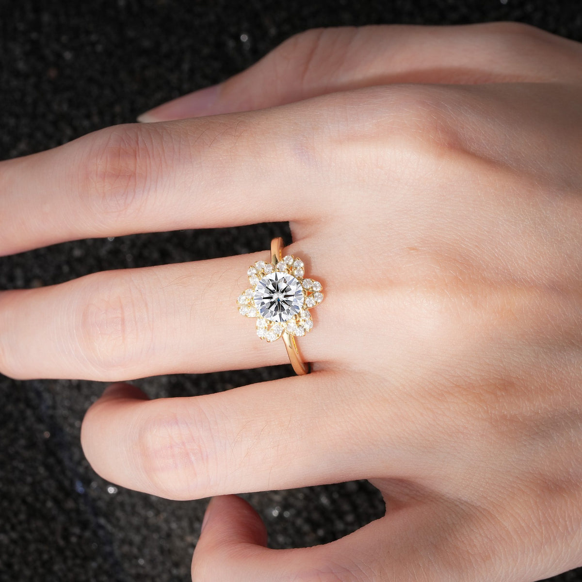 Round Cut Lab Diamond Floral Cluster Halo Engagement Ring - Additional view