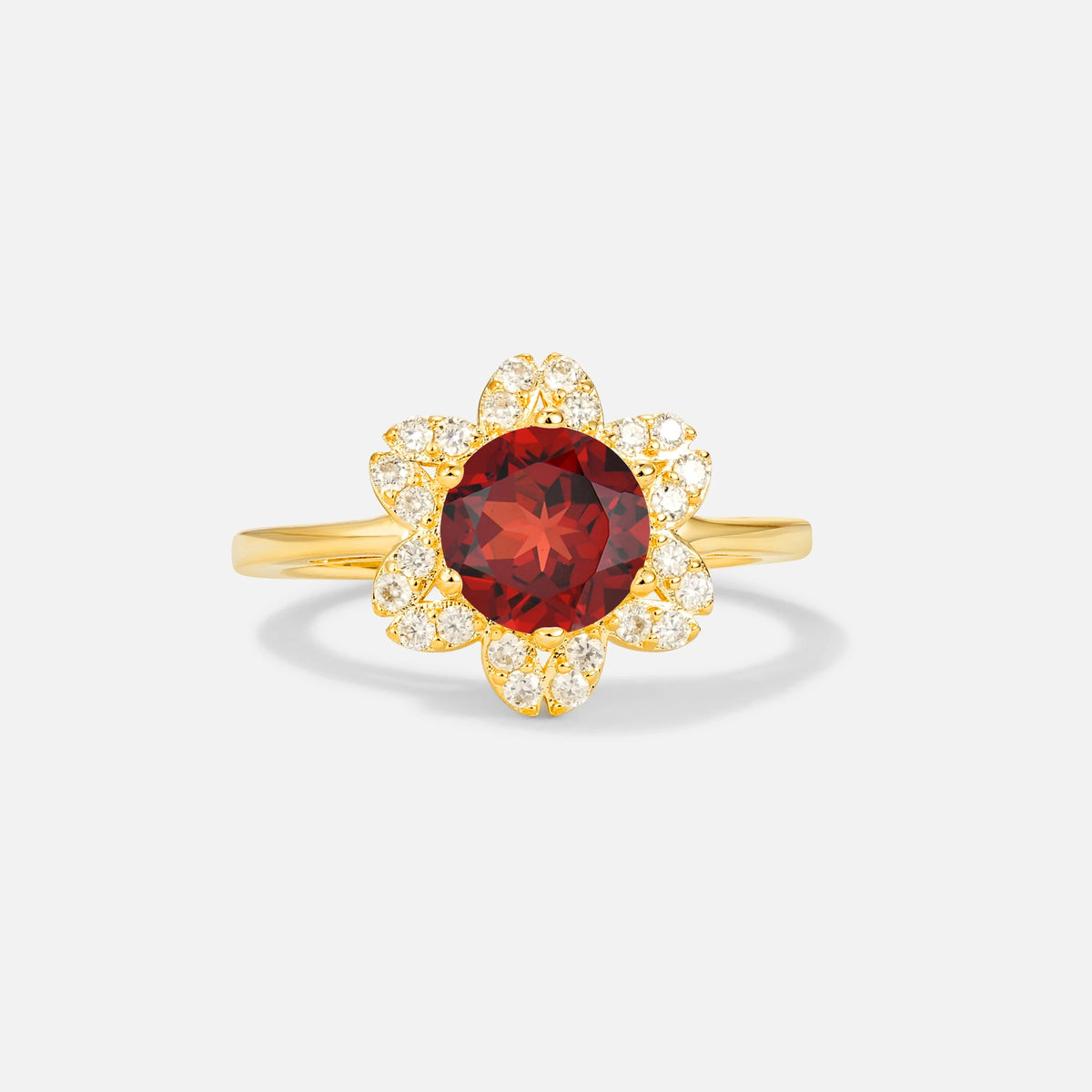 Round Cut Garnet Floral Cluster Halo Engagement Ring - Additional view