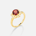 Round Cut Garnet Floral Cluster Halo Engagement Ring - Additional view