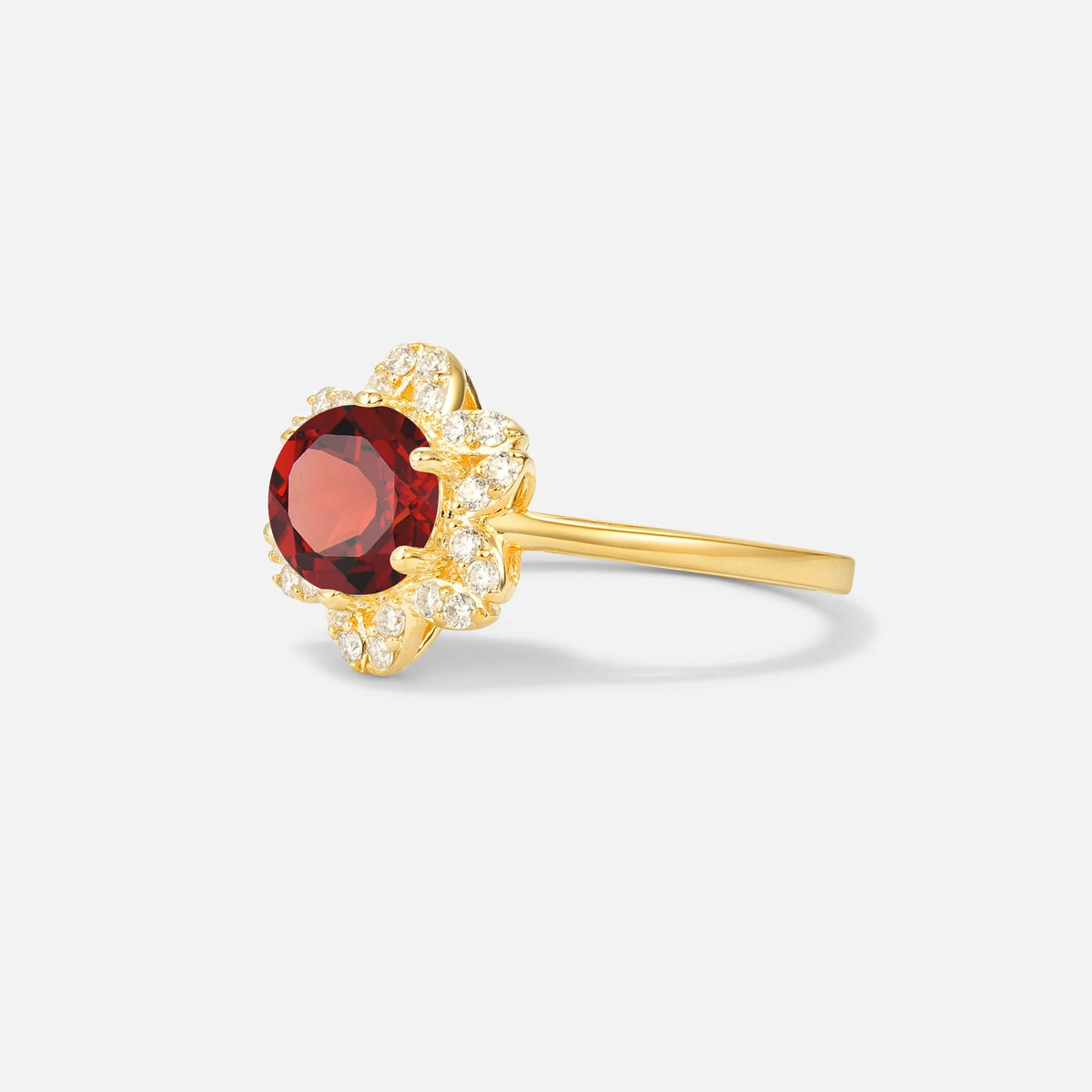 Round Cut Garnet Floral Cluster Halo Engagement Ring - Additional view