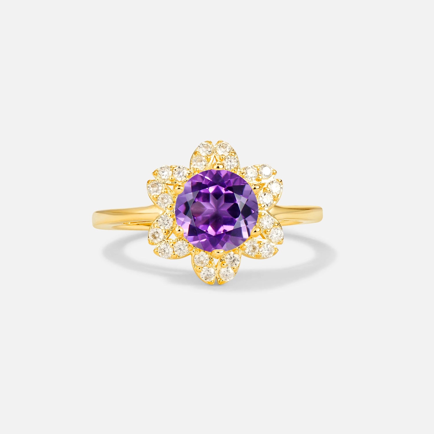 Round Cut Amethyst Floral Cluster Halo Engagement Ring - Additional view