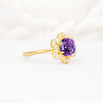 Round Cut Amethyst Floral Cluster Halo Engagement Ring - Additional view