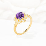 Round Cut Amethyst Floral Cluster Halo Engagement Ring - Additional view