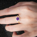Round Cut Amethyst Floral Cluster Halo Engagement Ring - Additional view