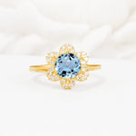 Round Cut Aquamarine Floral Cluster Halo Engagement Ring - Additional view