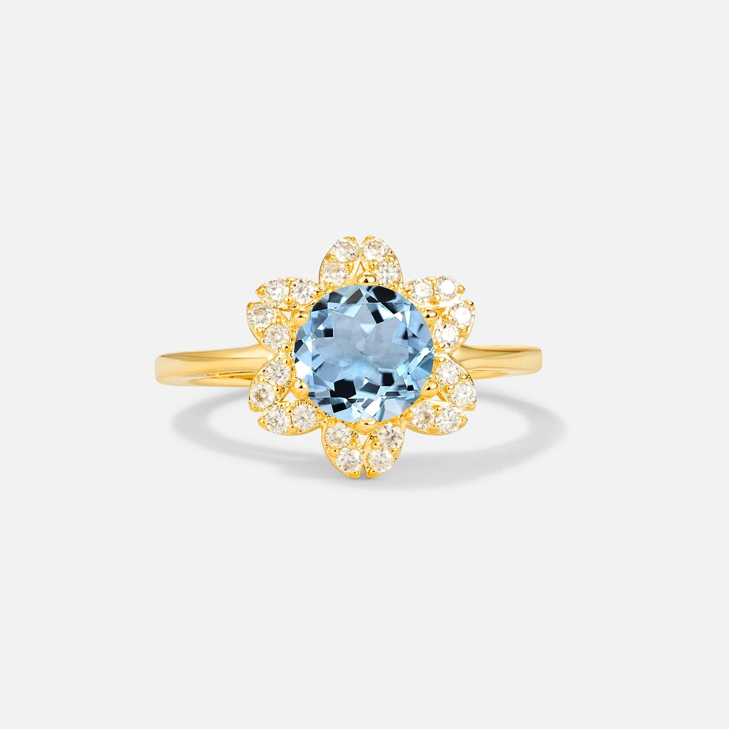 Round Cut Aquamarine Floral Cluster Halo Engagement Ring - Additional view