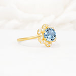 Round Cut Aquamarine Floral Cluster Halo Engagement Ring - Additional view