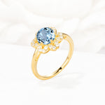 Round Cut Aquamarine Floral Cluster Halo Engagement Ring - Additional view