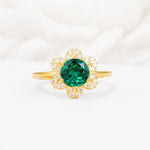 Round Cut Emerald Floral Cluster Halo Engagement Ring - Additional view