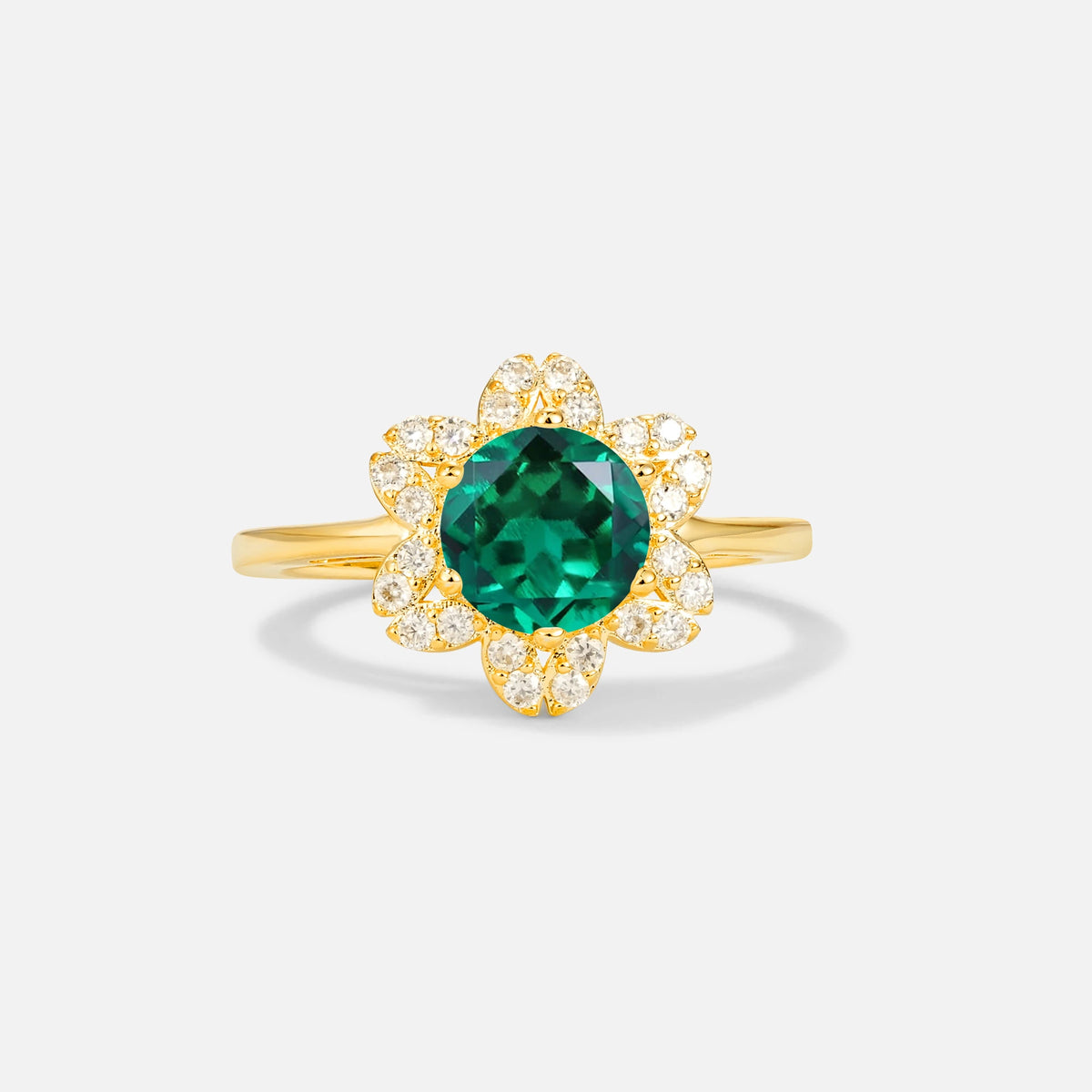 Round Cut Emerald Floral Cluster Halo Engagement Ring - Additional view