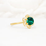 Round Cut Emerald Floral Cluster Halo Engagement Ring - Additional view