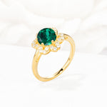 Round Cut Emerald Floral Cluster Halo Engagement Ring - Additional view