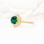 Round Cut Emerald Floral Cluster Halo Engagement Ring - Additional view