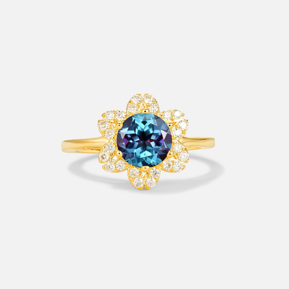Round Cut Alexandrite Floral Cluster Halo Engagement Ring - Additional view