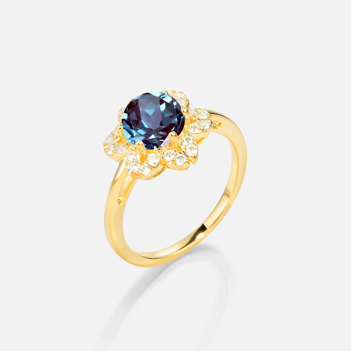 Round Cut Alexandrite Floral Cluster Halo Engagement Ring - Additional view