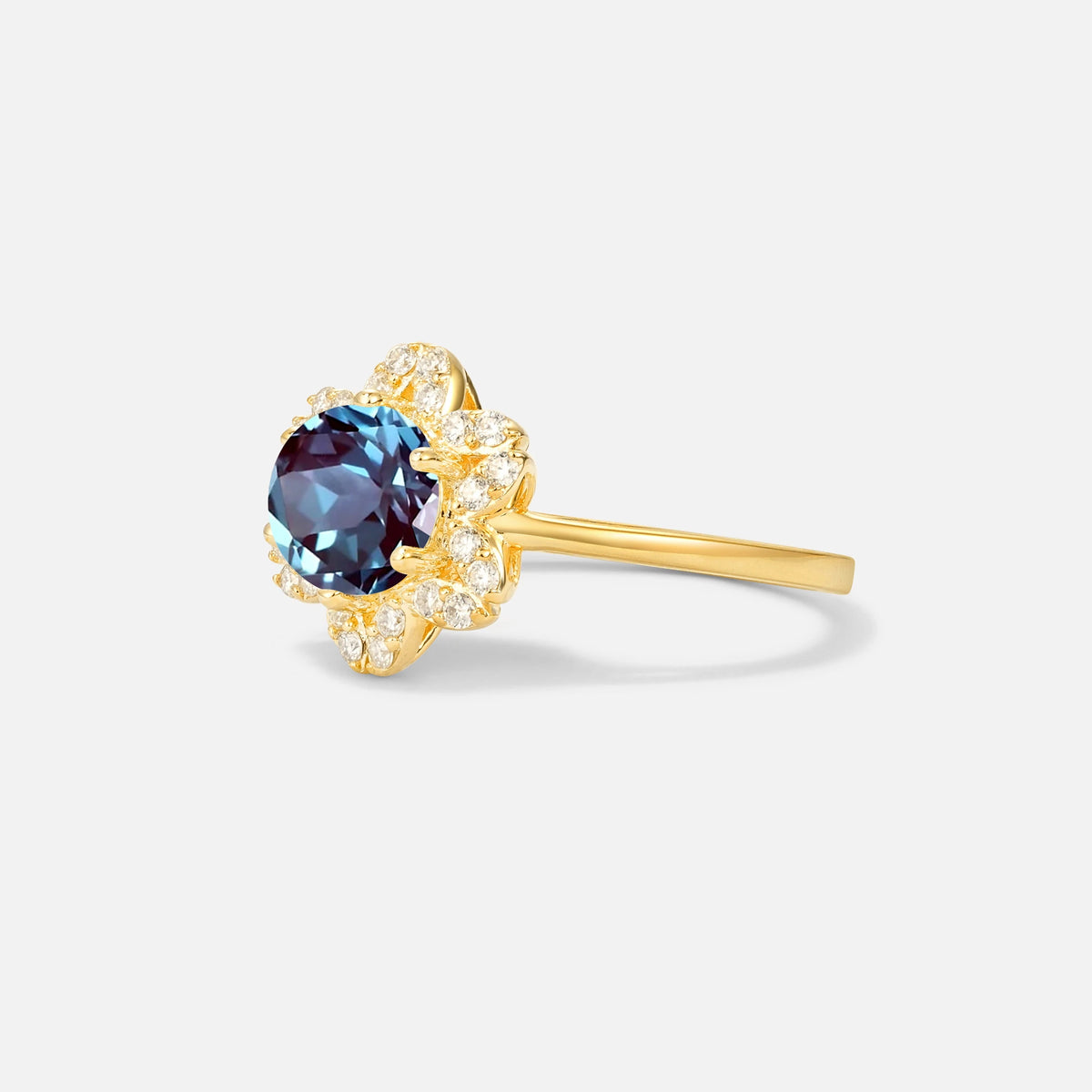 Round Cut Alexandrite Floral Cluster Halo Engagement Ring - Additional view