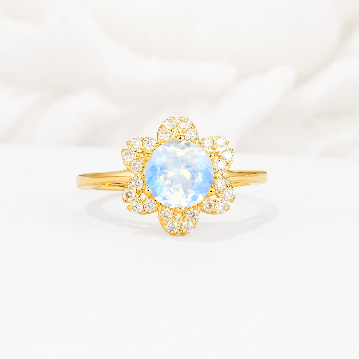 Round Cut Moonstone Floral Cluster Halo Engagement Ring - Additional view
