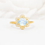 Round Cut Moonstone Floral Cluster Halo Engagement Ring - Additional view