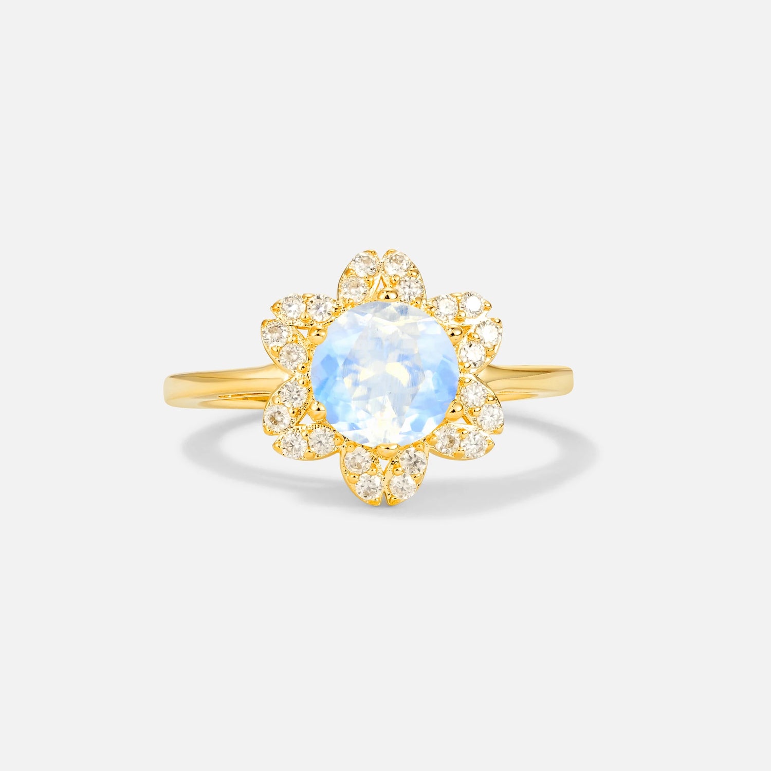Round Cut Moonstone Floral Cluster Halo Engagement Ring - Additional view