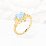 Round Cut Moonstone Floral Cluster Halo Engagement Ring - Additional view