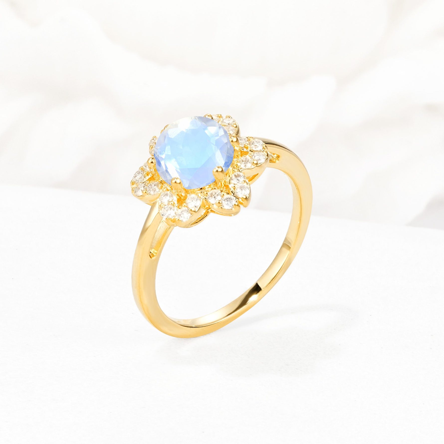 Round Cut Moonstone Floral Cluster Halo Engagement Ring - Additional view