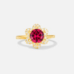 Round Cut Ruby Floral Cluster Halo Engagement Ring - Additional view