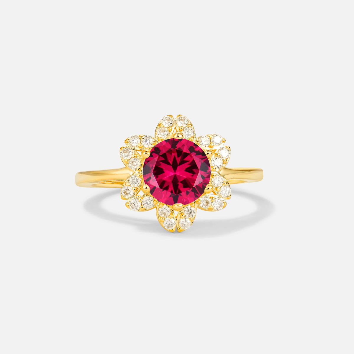 Round Cut Ruby Floral Cluster Halo Engagement Ring - Additional view