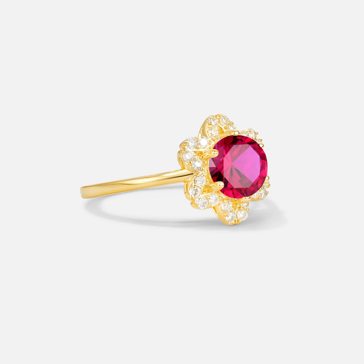 Round Cut Ruby Floral Cluster Halo Engagement Ring - Additional view