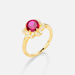 Round Cut Ruby Floral Cluster Halo Engagement Ring - Additional view