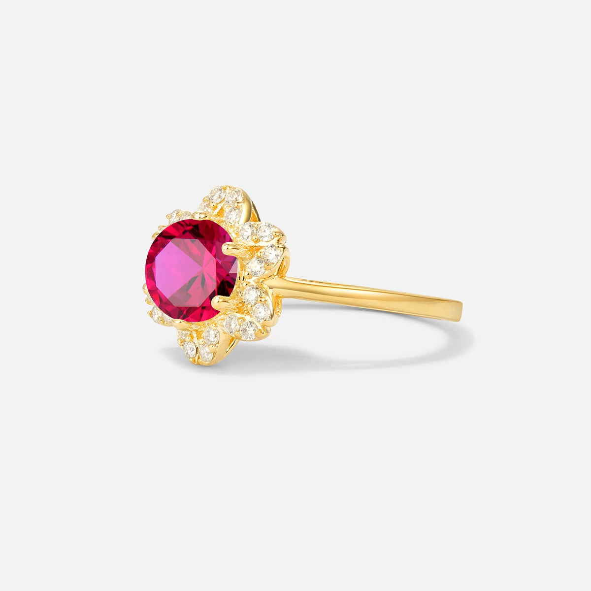 Round Cut Ruby Floral Cluster Halo Engagement Ring - Additional view