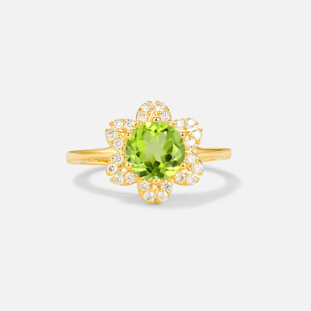 Round Cut Peridot Floral Cluster Halo Engagement Ring - Additional view