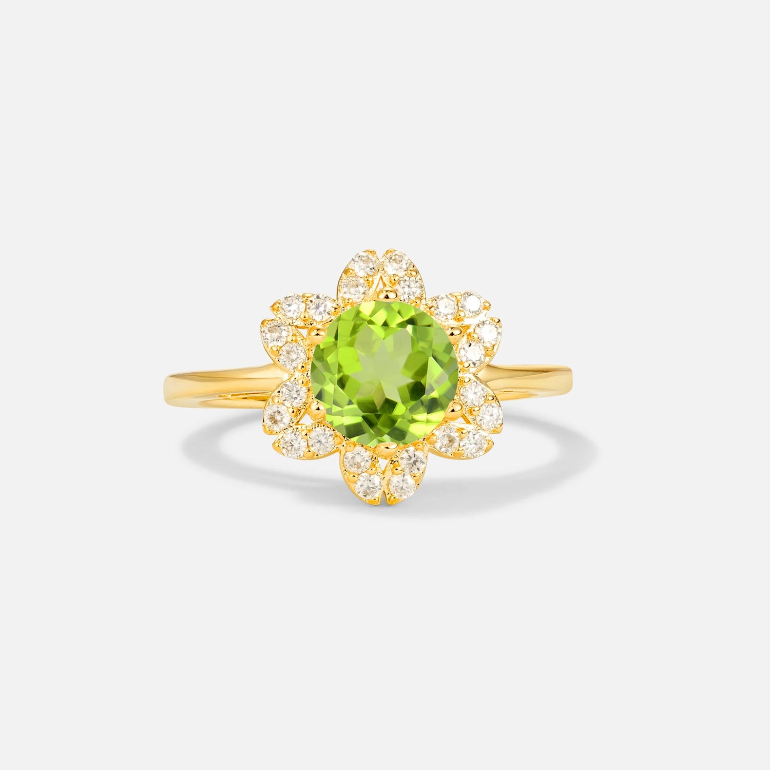 Round Cut Peridot Floral Cluster Halo Engagement Ring - Additional view