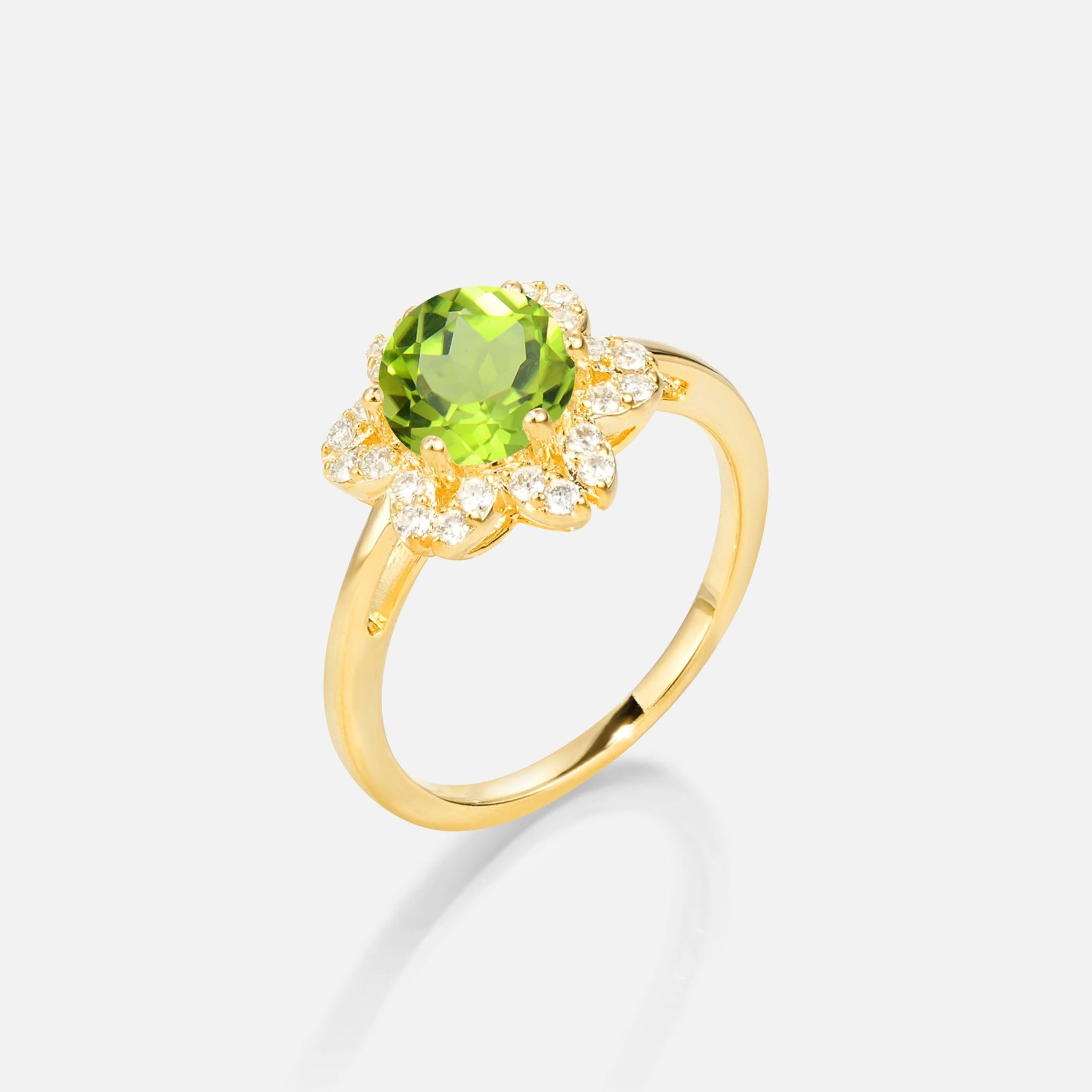 Round Cut Peridot Floral Cluster Halo Engagement Ring - Additional view