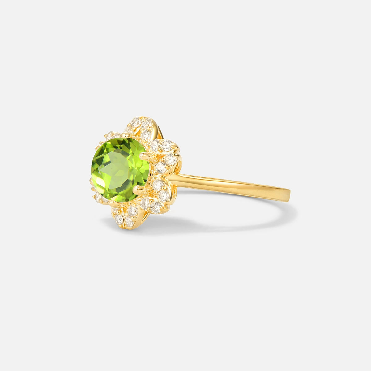 Round Cut Peridot Floral Cluster Halo Engagement Ring - Additional view