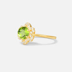 Round Cut Peridot Floral Cluster Halo Engagement Ring - Additional view