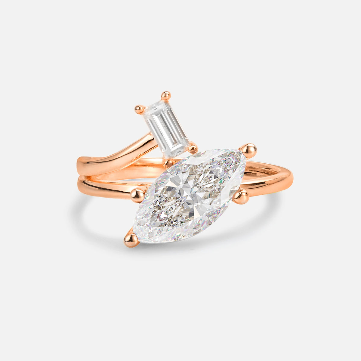 Marquise Cut Moissanite Engagement Ring with Baguette Side Stone - Additional view