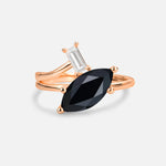 Marquise Cut Black Onyx Engagement Ring with Baguette Side Stone - Additional view