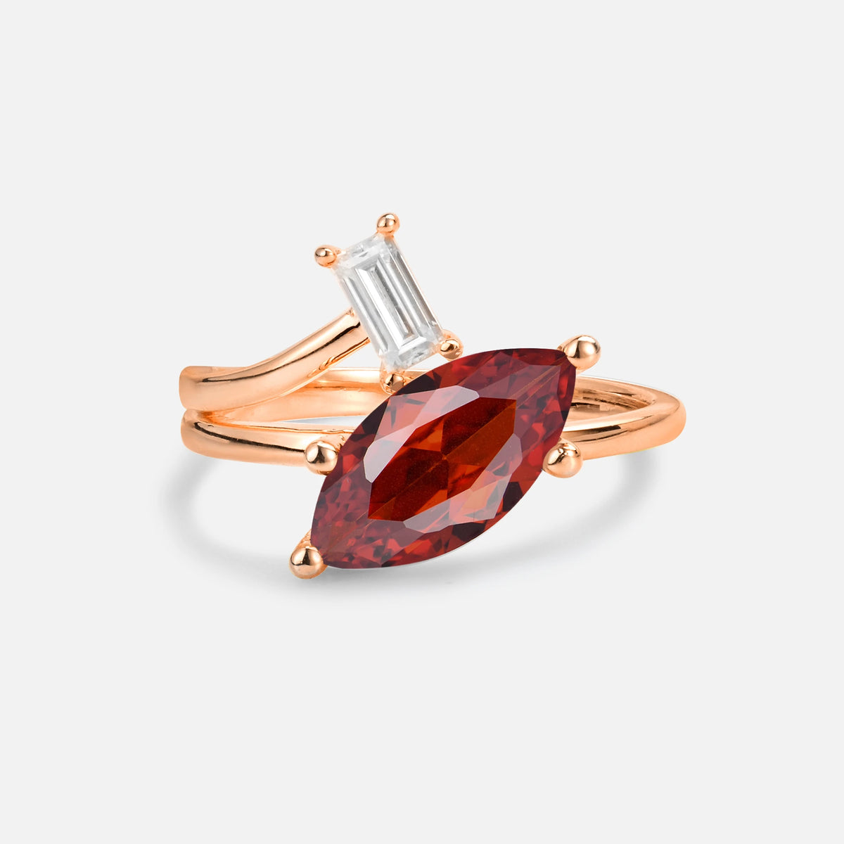 Marquise Cut Garnet Engagement Ring with Baguette Side Stone - Additional view