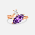 Marquise Cut Amethyst Engagement Ring with Baguette Side Stone - Additional view