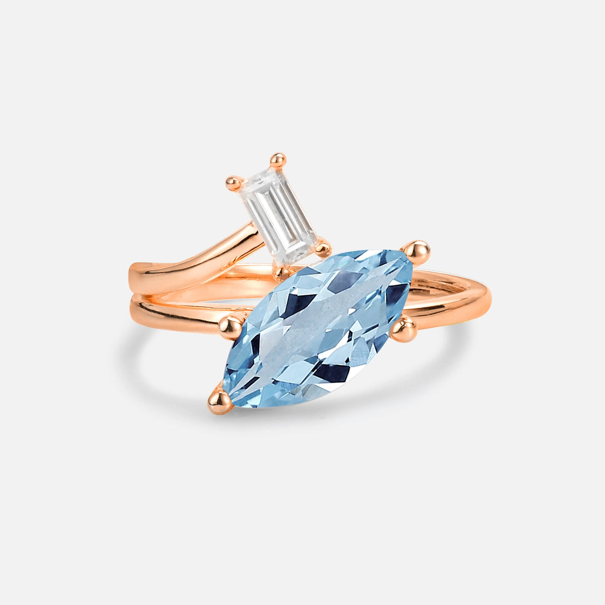 Marquise Cut Aquamarine Engagement Ring with Baguette Side Stone - Additional view