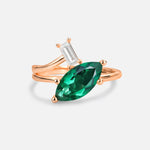 Marquise Cut Emerald Engagement Ring with Baguette Side Stone - Additional view