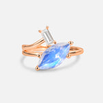 Marquise Cut Moonstone Engagement Ring with Baguette Side Stone - Additional view