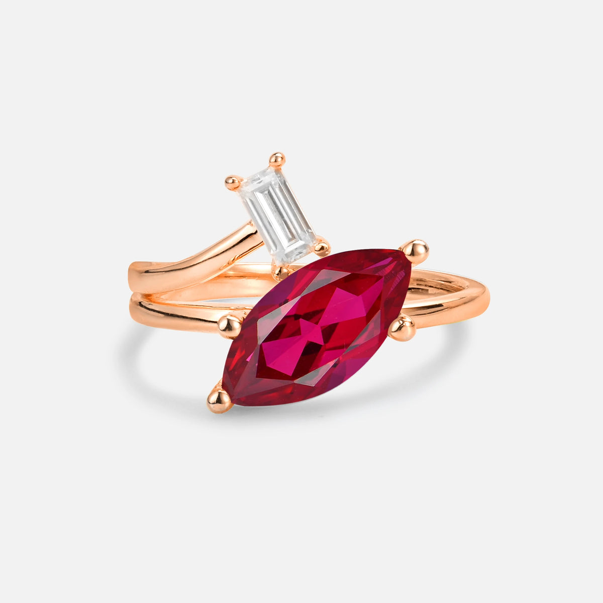 Marquise Cut Ruby Engagement Ring with Baguette Side Stone - Additional view
