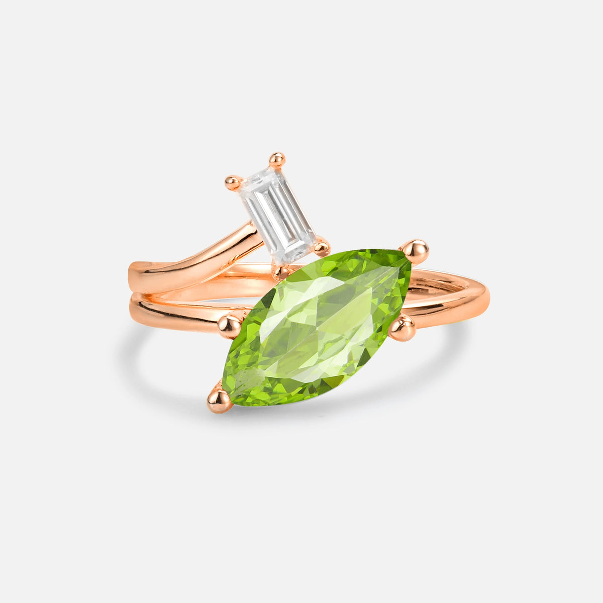 Marquise Cut Peridot Engagement Ring with Baguette Side Stone - Additional view