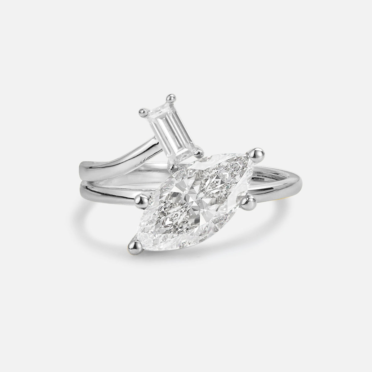 Marquise Cut Moissanite Engagement Ring with Baguette Side Stone - Additional view
