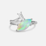 Marquise Cut Fire Opal Engagement Ring with Baguette Side Stone - Additional view