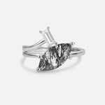 Marquise Cut Black Rutilated Quartz Engagement Ring with Baguette Side Stone - Additional view