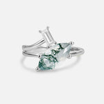 Marquise Cut Moss Agate Engagement Ring with Baguette Side Stone - Additional view