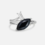 Marquise Cut Black Onyx Engagement Ring with Baguette Side Stone - Additional view